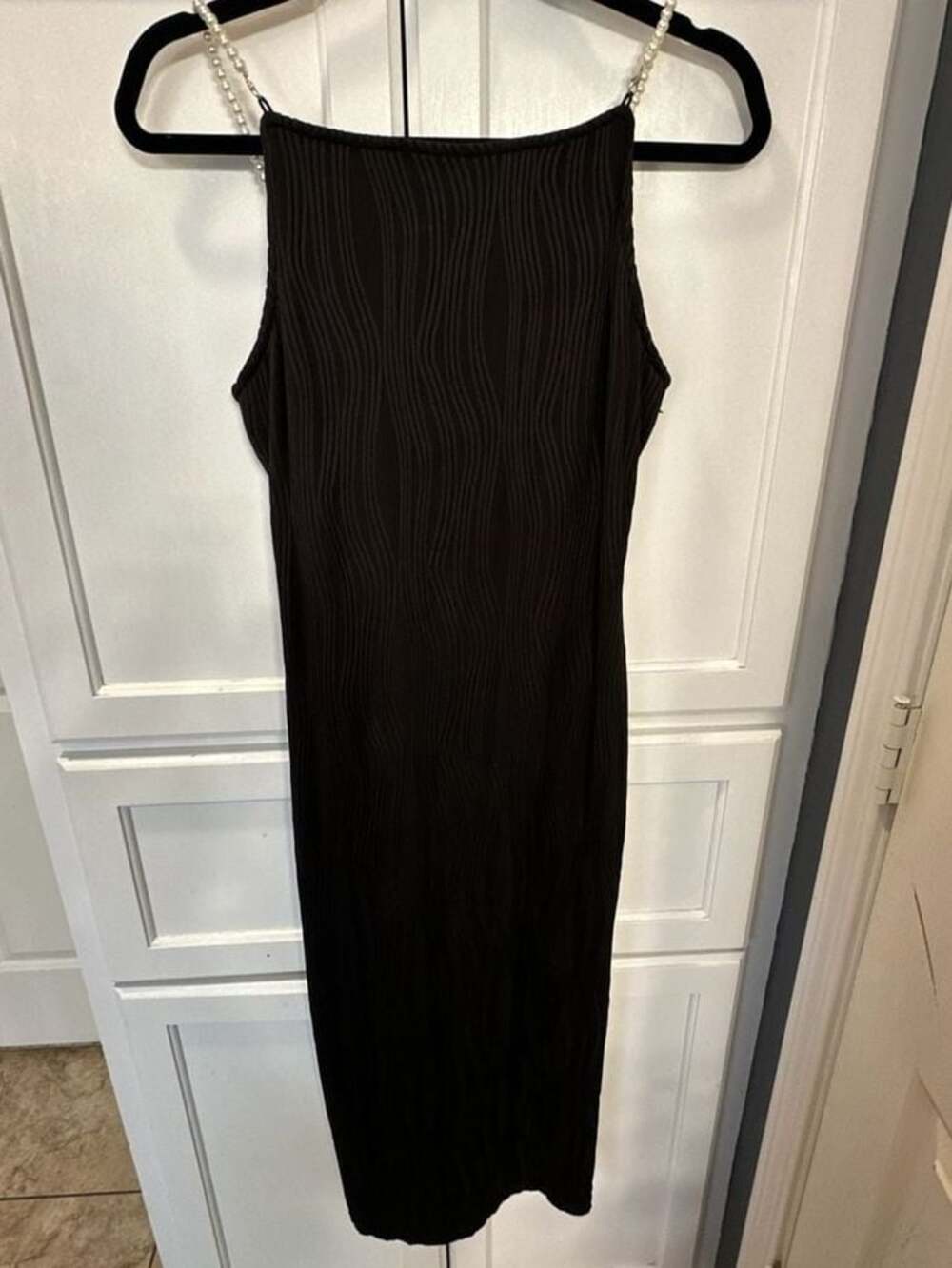 Classy Pearl Detachable Straps RIHOAS Black Sleeveless Bodycon Midi Dress